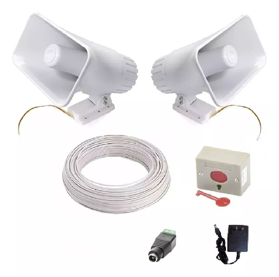 Alarma Vecinal Doble Sirena Boton Panico Muy Potente 120v