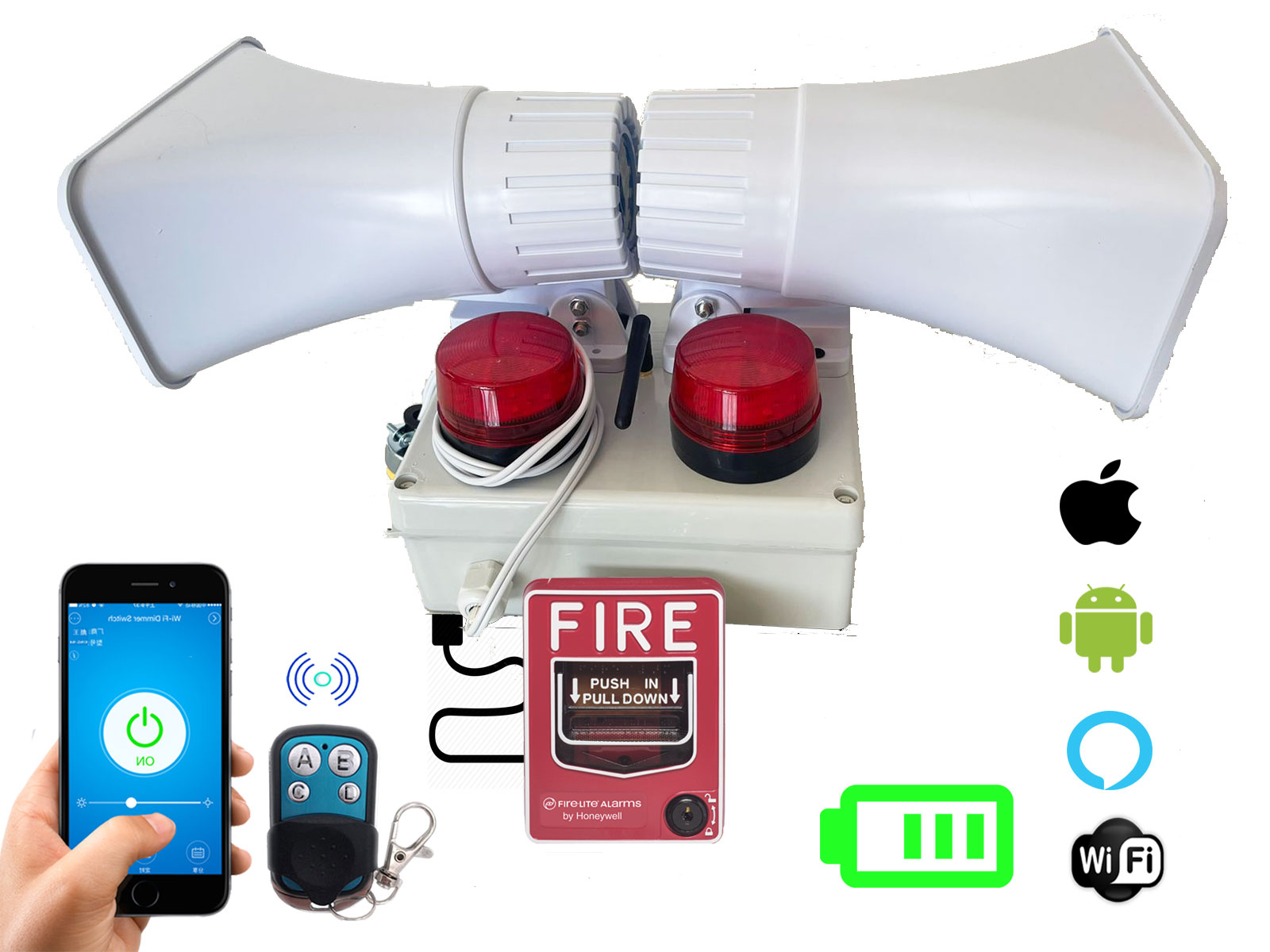 Alarma Vecinal Wifi Rf Boton Fire Doble Sirena Bateria App
