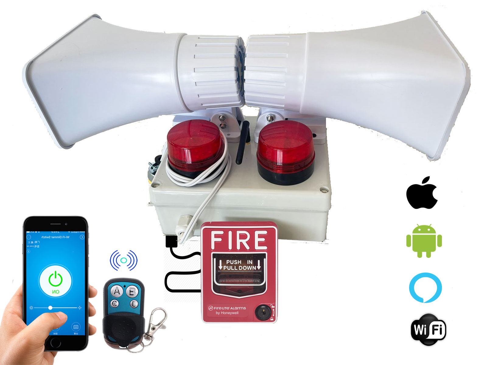 Alarma Vecinal Wifi Rf Boton Fire Doble Bocina Y Estrobo App