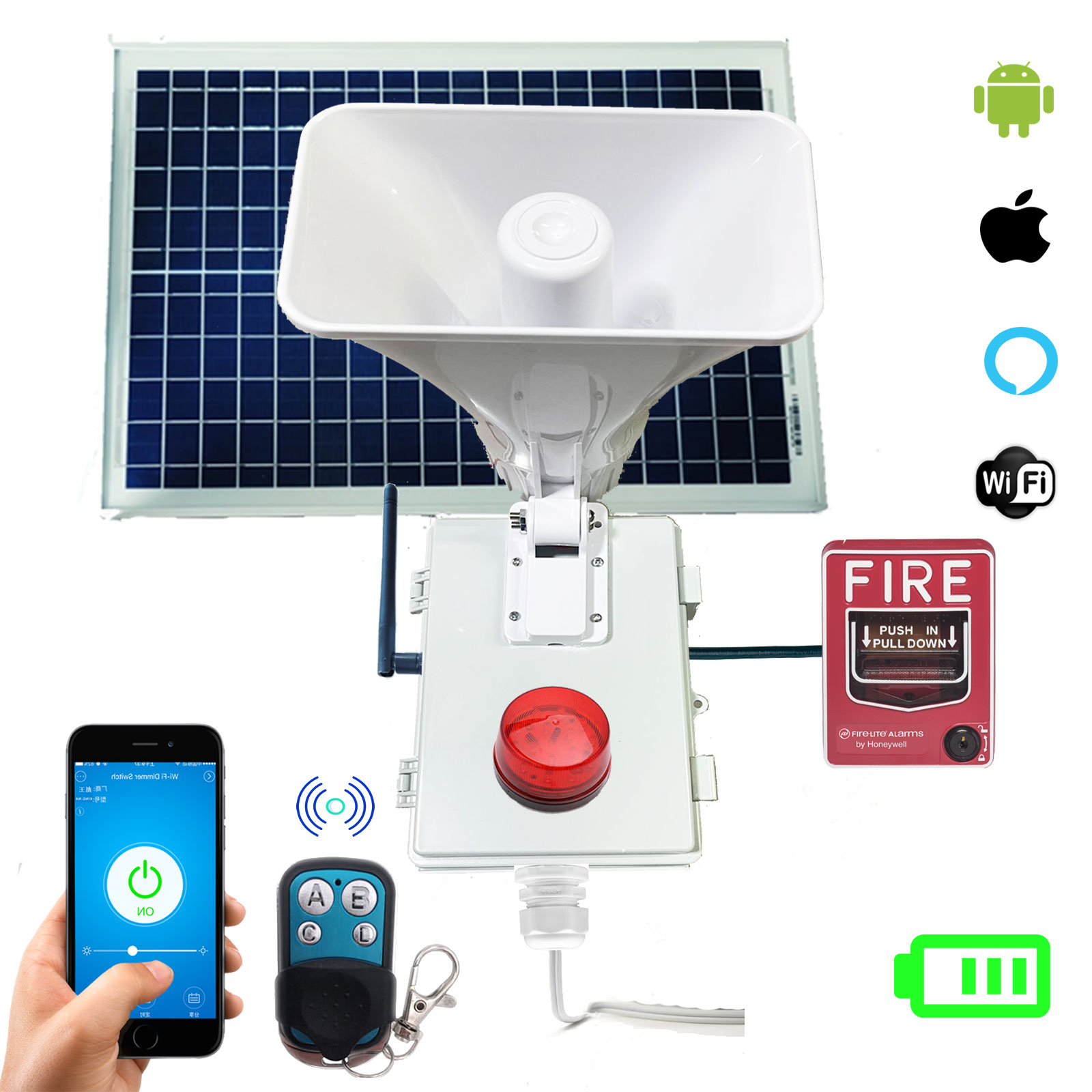 Alarma Vecinal Wifi Rf Solar Con Boton Fire Bateria App Ios