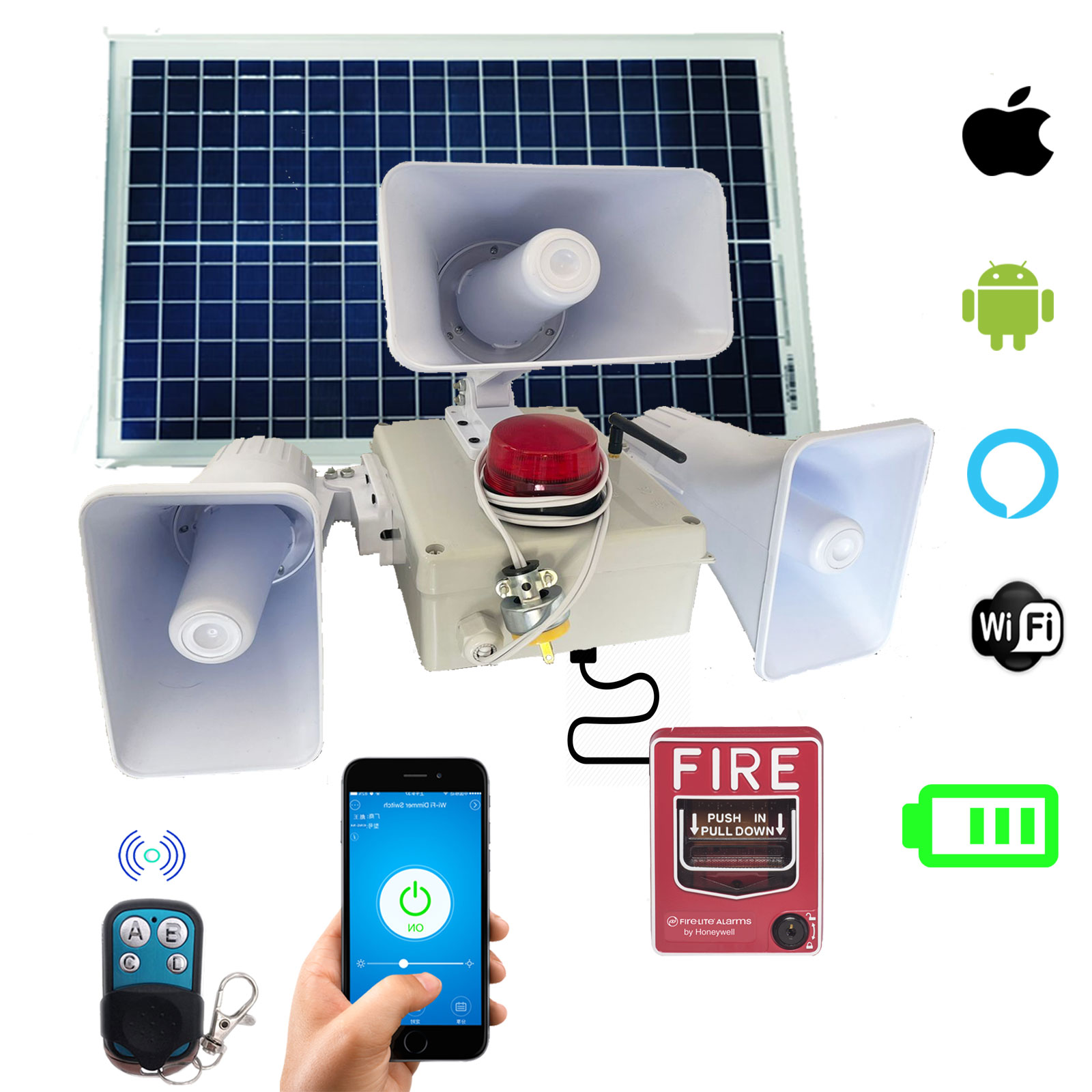 Alarma Vecinal Solar Wifi Rf Tres Sirenas Boton Fire App Ios