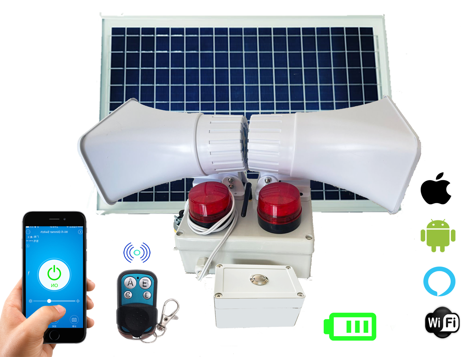Alarma vecinal solar Wifi rf Doble Sirena boton de panico autonoma
